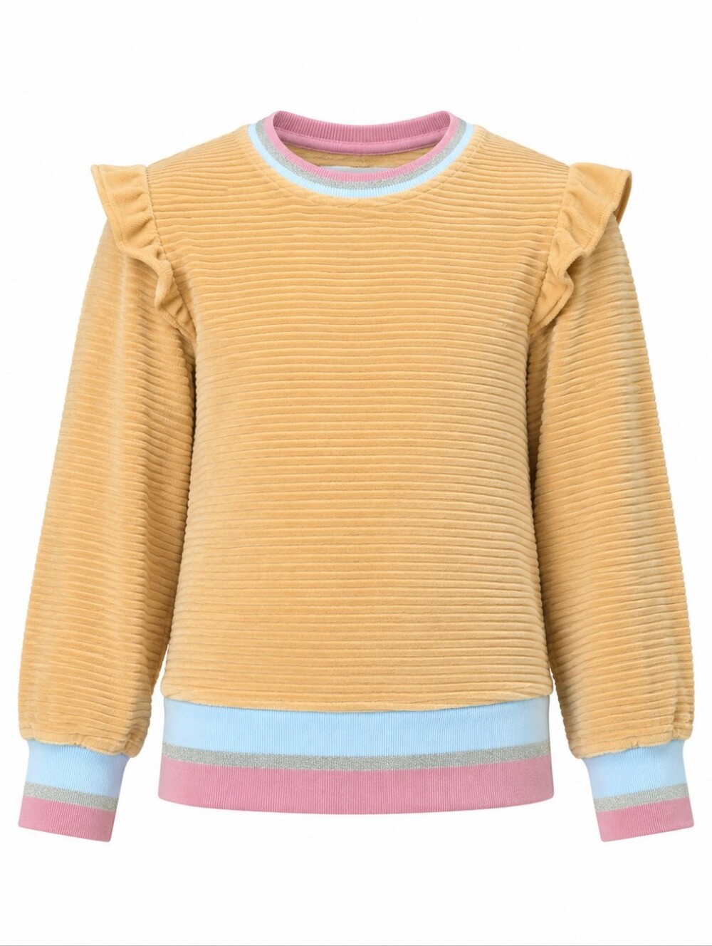 MATILDA JANE | Ribbed Ruffle Pullover Sweatshirt Metallic Trim Stripes Girls | 8